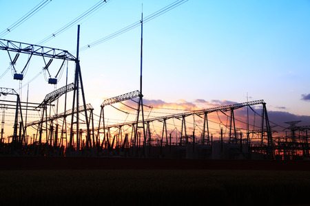 The power supply facilities of contour in the eveningの写真素材