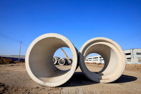 Cement pipe in the construction siteのeditorial素材