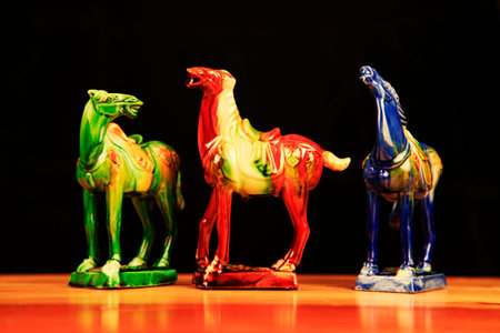 tri-coloured glazed pottery of the Tang Dynasty?Tang sancai glaze horsesのeditorial素材