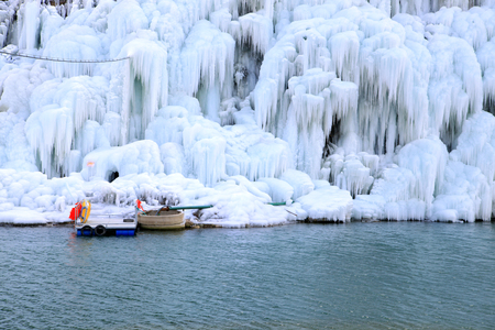 Frozen waterfall natural landscape viewの写真素材