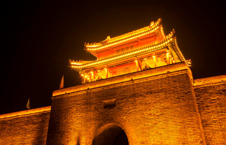 Chinese traditional buildings at nightのeditorial素材