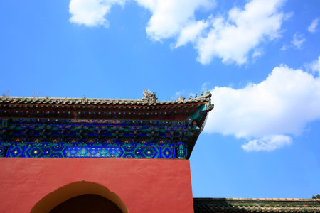 The wall of ancient Chinese architecture, glazed tile sculptureのeditorial素材