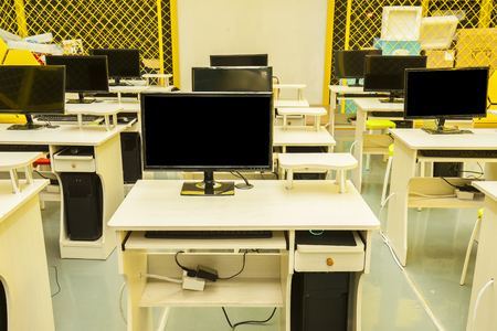Computer classroom, Internet cafe.の写真素材