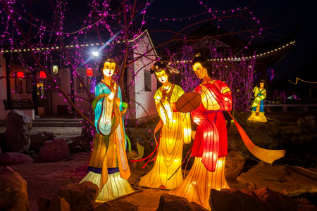 Chinese festive lantern at nightのeditorial素材