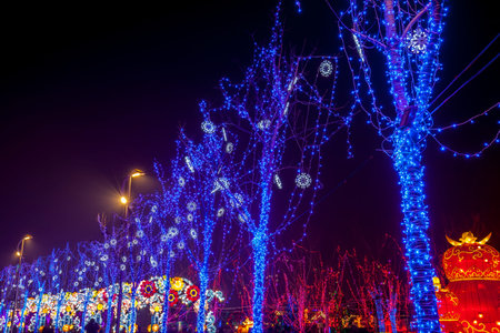 Chinese festive lantern at nightのeditorial素材