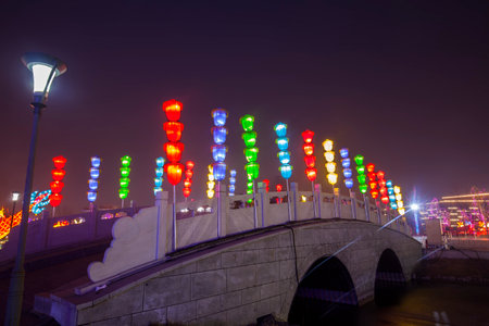 Chinese festive lantern at nightのeditorial素材