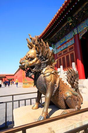 Copper lion of the imperial palace in Beijing, Chinaのeditorial素材