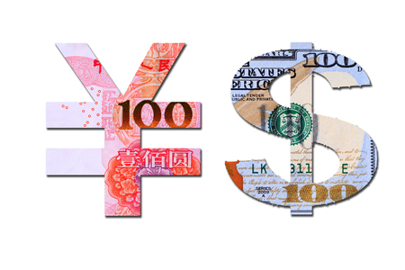 Us dollar and RMB, close-upの写真素材
