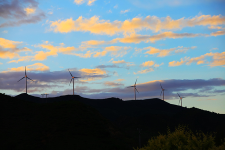 Wind power tower in the eveningの写真素材