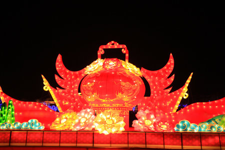 Chinese festive lantern at nightのeditorial素材