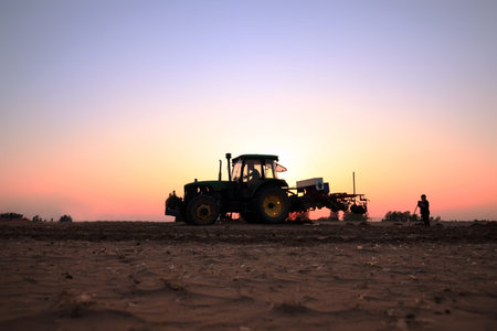 The tractor in farmland farming