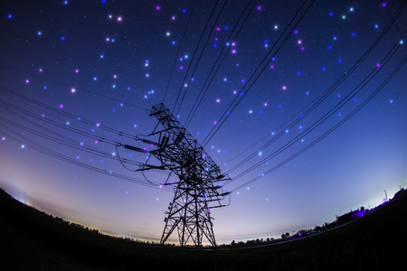 Pylon and star, pylon and the Milky Wayの写真素材