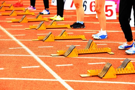 sprint start in track and field in blurred motionの写真素材