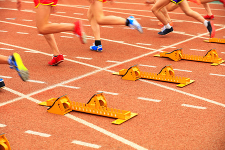 sprint start in track and field in blurred motion