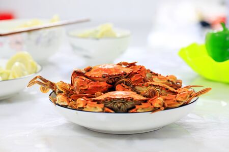 The crab is on the tableの写真素材