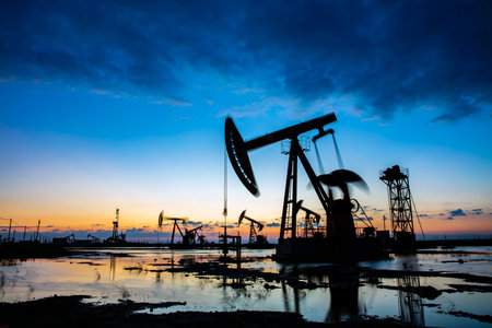 Oil field site in the evening
