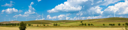 Wind turbines are on the grassland