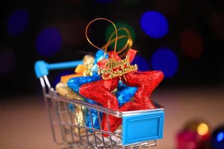 Christmas presents are in the shopping cartの写真素材