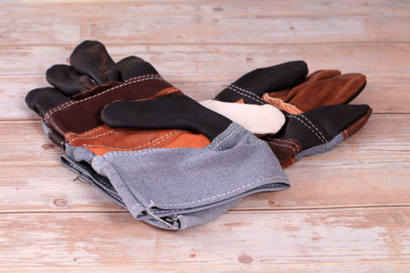 Worker's gloves at a construction site.の写真素材