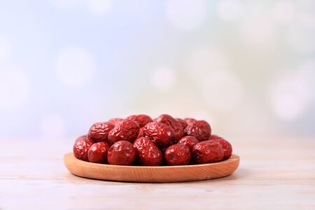 Red jujube, Fresh red dates are on the tableの写真素材