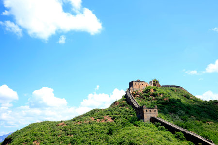The Great Wall is under the blue sky and white cloudsの写真素材