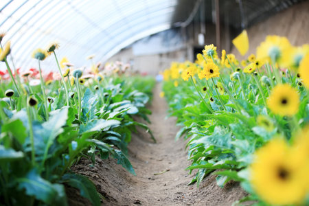 African chrysanthemum blooms in the greenhouseの写真素材