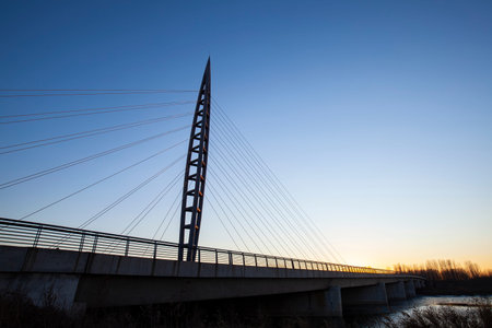 Suspension bridge in the eveningの写真素材