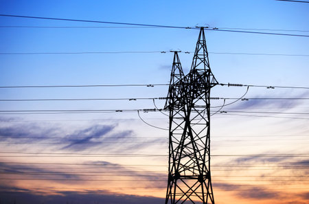 The silhouette of pylon, the pylon in the evening