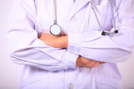 The doctor holds the stethoscope, the medical concept