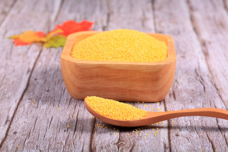 Millet, millet in a wooden container