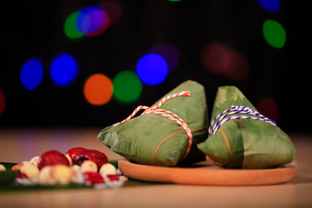 Rice dumplings, Glutinous Rice Wrapped in Bamboo Leaves Traditional Chinese Foodの写真素材