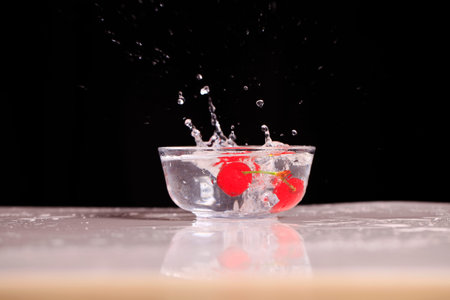 Fresh cherries, The cherries splashed into the water