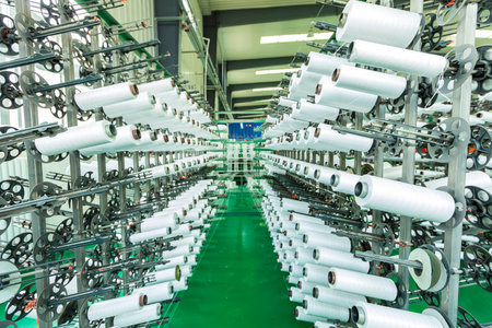 Packaging bag production workshop, The production workshop of woven belt, A factory workshop where...