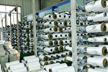 Packaging bag production workshop, The production workshop of woven belt, A factory workshop where...