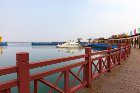 The boat is in the dock, the boat is moving, the yacht is in the dockの写真素材