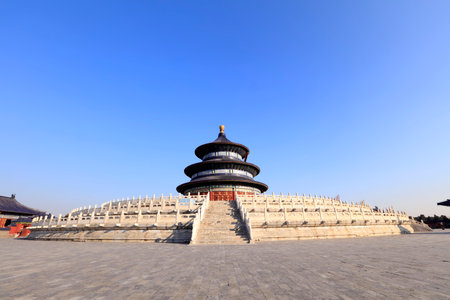 Ancient Chinese Architecture, The temple of heaven in Beijing, China, The text is translated as "QiNianDian"のeditorial素材