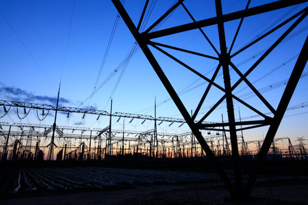 The silhouette of pylon, the pylon in the eveningの写真素材