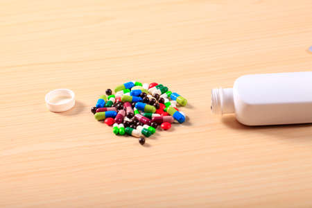 Pills. Medicine and healthy. Close up of capsules. Different kind of medicinesの写真素材