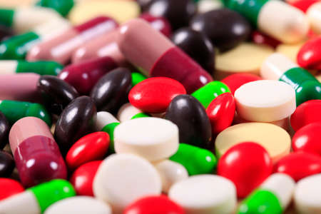 Pills. Medicine and healthy. Close up of capsules. Different kind of medicinesの写真素材