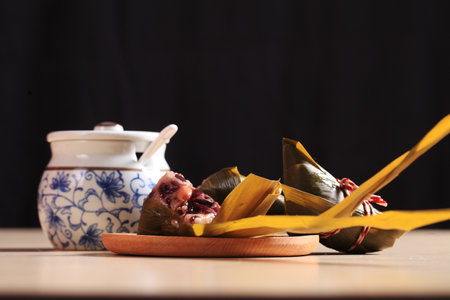 Rice dumplings, Glutinous Rice Wrapped in Bamboo Leaves Traditional Chinese Foodの写真素材