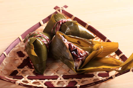 Rice dumplings, Glutinous Rice Wrapped in Bamboo Leaves Traditional Chinese Foodの写真素材
