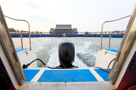 The boat is in the dock, the boat is moving, the yacht is in the dockの写真素材