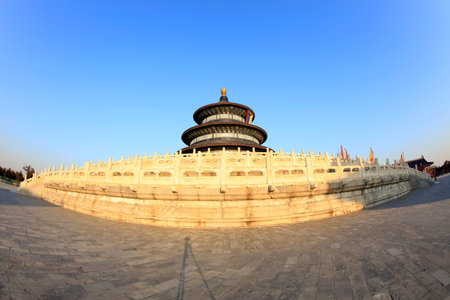 Ancient Chinese Architecture, The temple of heaven in Beijing, China, The text is translated as "QiNianDian"のeditorial素材