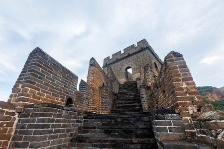 The Great Wall in China, The Great Wall and the beautiful clouds in the morningの写真素材