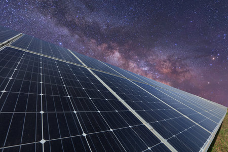 Radio telescopes and the Milky Way at night, Milky way panorama, Milky way over radio telescopes