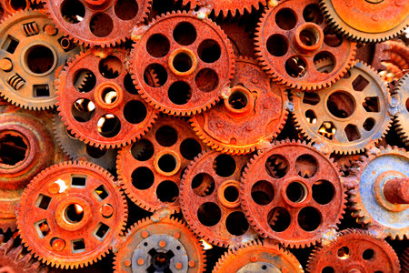 Rusty gears, rusty gears lined upの写真素材