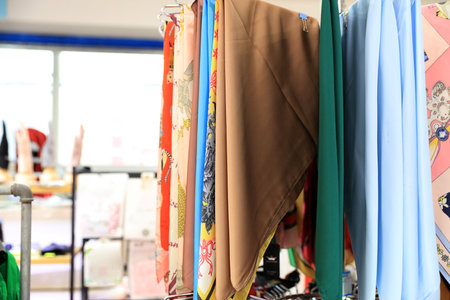 Women's scarves sold at the mallの写真素材