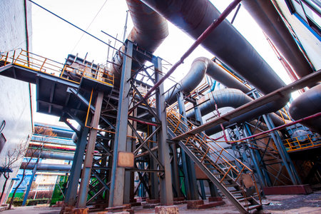 The workshop and equipment of the steel mill, Abandoned steel plant equipmentの写真素材