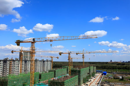 The construction site is under the blue sky, Construction site, the building is under constructionの写真素材