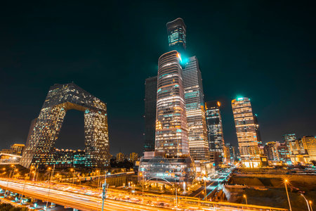 The night view of the city landscape in Beijing, Chinaの写真素材